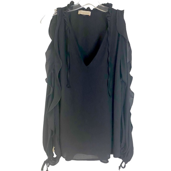 Casting Open Tie Long Sleeve V-Neck Black Dressy Blouse Size Small - Picture 1 of 5